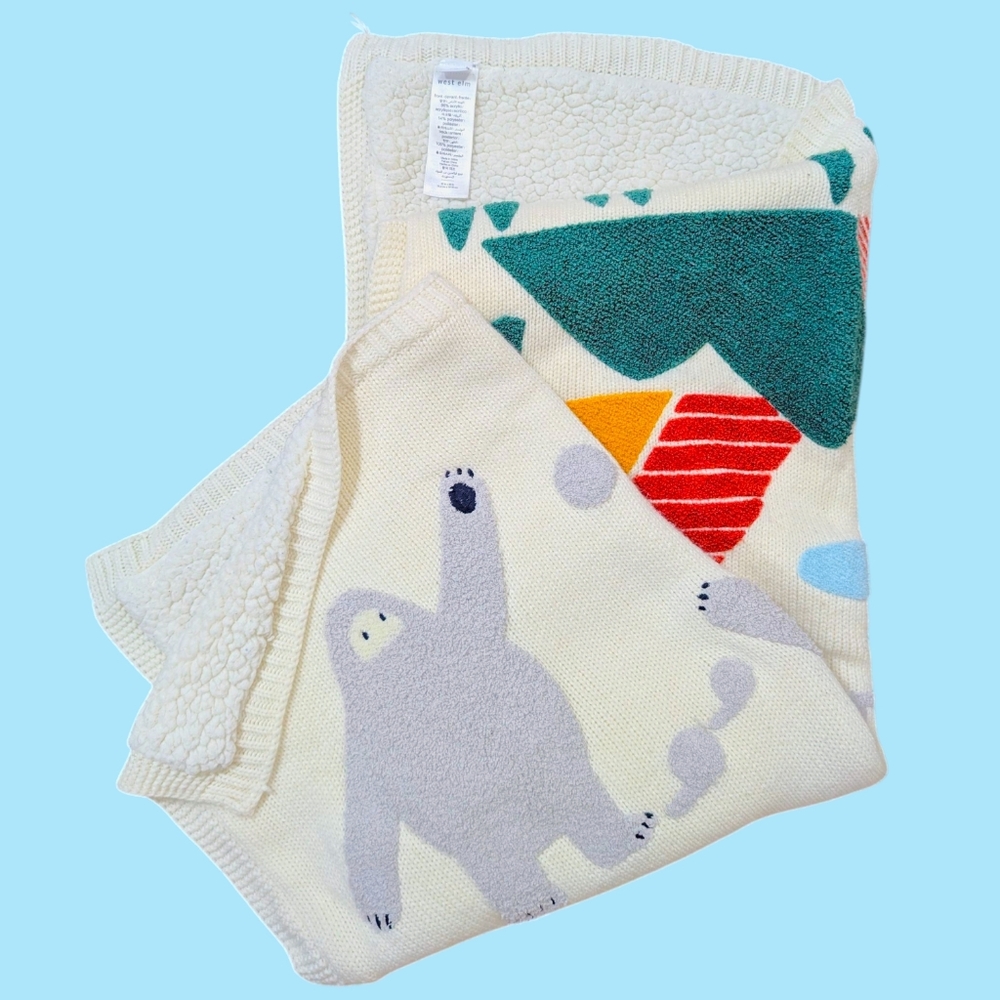 West Elm Kids Yeti Mountains Baby Security Blanket Sherpa 41x30" Knitted Soft
